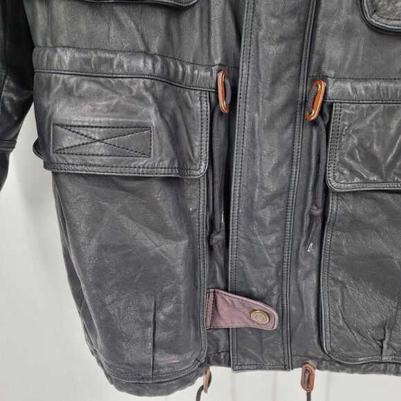 Vintage Genuine Leather Flight Jacket Mens 48 Black Detailed Pockets Steampunk - Picture 11 of 16